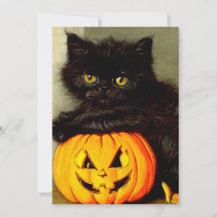 Vintage Halloween Cat and Jack-o’-lantern Invitation
