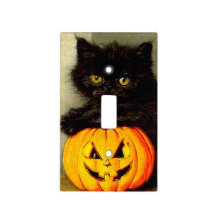 Vintage Halloween Cat and Jack-o’-lantern Light Switch Cover