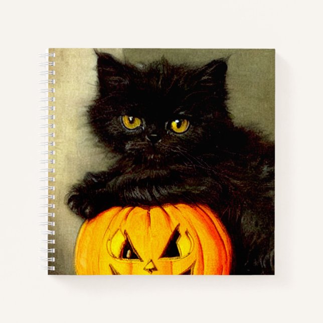 Vintage Halloween Cat and Jack-o’-lantern Notebook (Front)