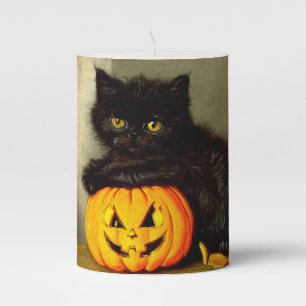 Vintage Halloween Cat and Jack-o’-lantern Pillar Candle