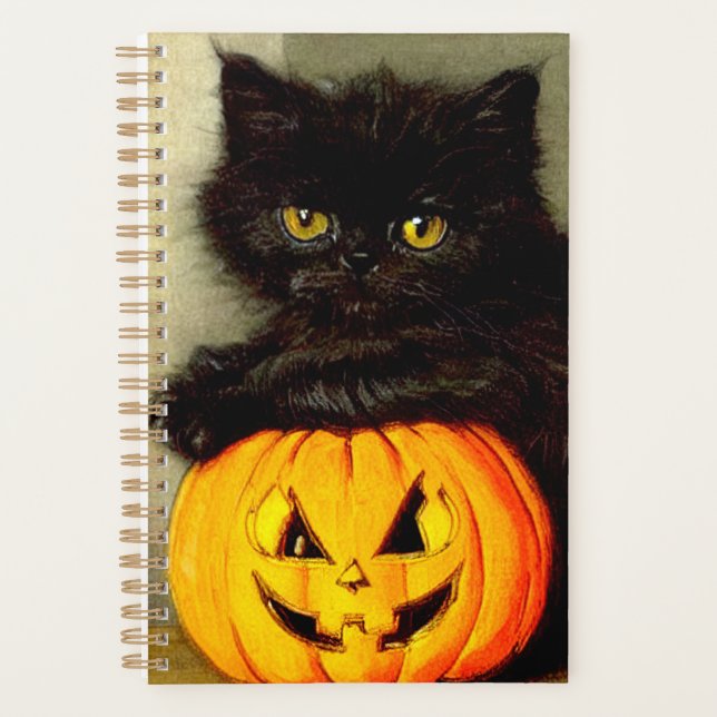 Vintage Halloween Cat and Jack-o’-lantern Planner (Front)