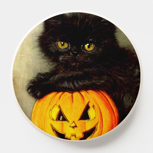 Vintage Halloween Cat and Jack-o’-lantern PopSocket (Popsocket)