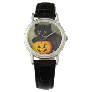 Vintage Halloween Cat and Jack-o’-lantern Watch
