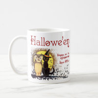 Vintage Halloween Cat and Owl Coffee Mug