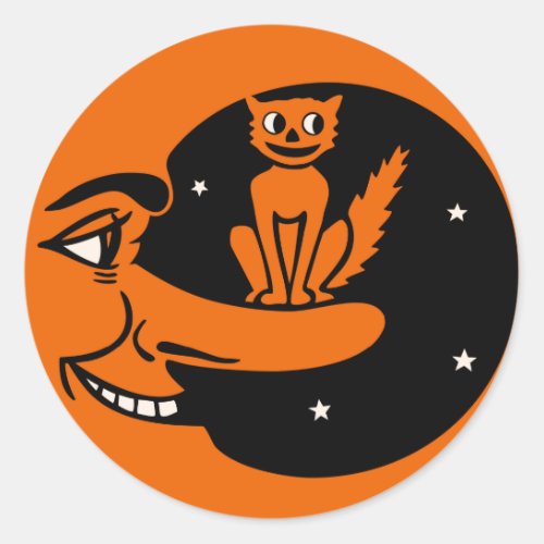 Vintage Halloween _ Cat in the Moon Classic Round Sticker