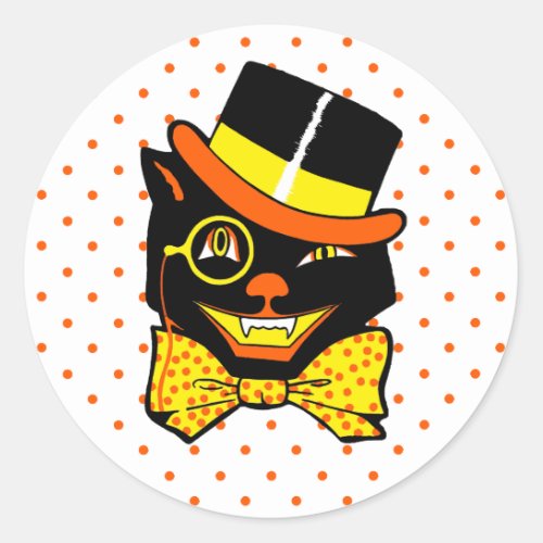 Vintage Halloween Cat in Top Hat  Classic Round Sticker