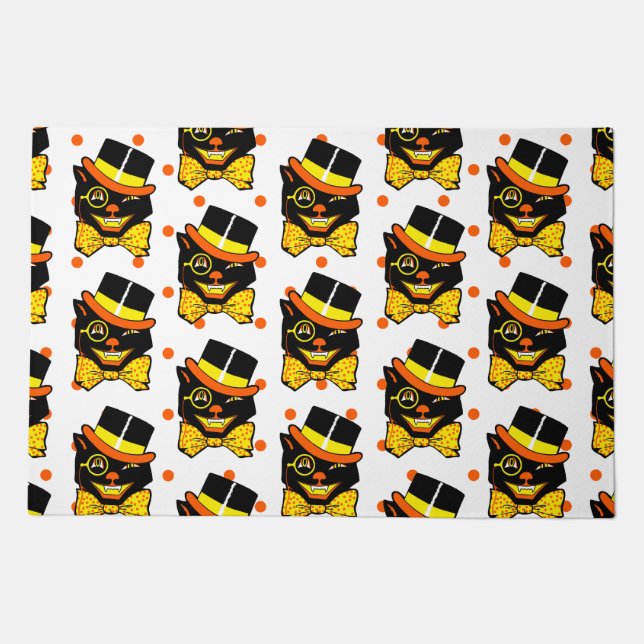 Vintage Halloween Cat in Top Hat  Doormat (Front)
