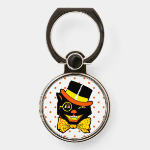Vintage Halloween Cat in Top Hat  Phone Ring Stand