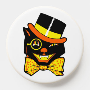 Vintage Halloween Cat in Top Hat  PopSocket