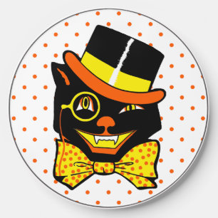 Vintage Halloween Cat in Top Hat  Wireless Charger