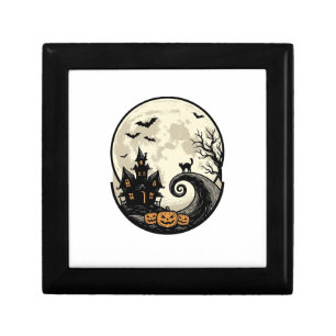 Vintage Halloween Cat Moon Haunted House Vector De Gift Box