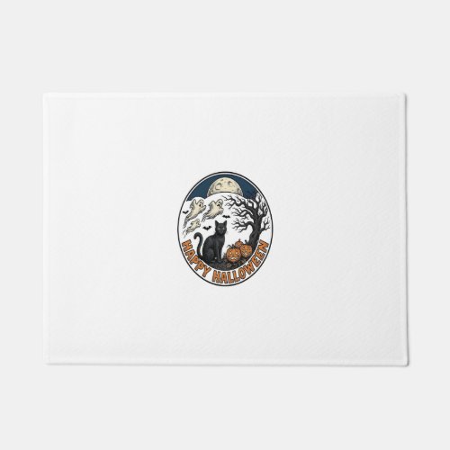 Vintage Halloween Cat Moonlit Ghost Badge_1 Doormat