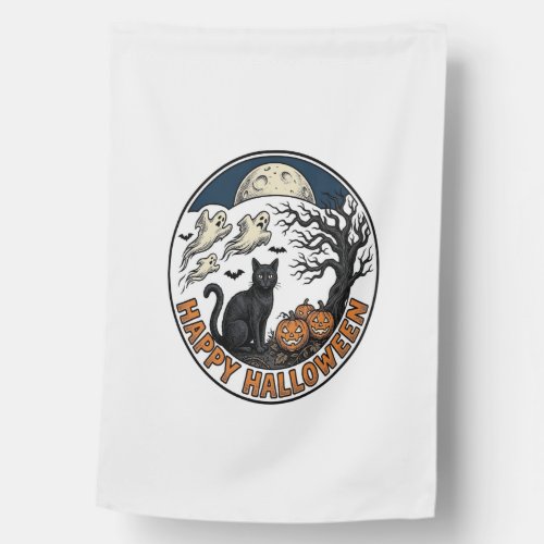 Vintage Halloween Cat Moonlit Ghost Badge_1 House Flag