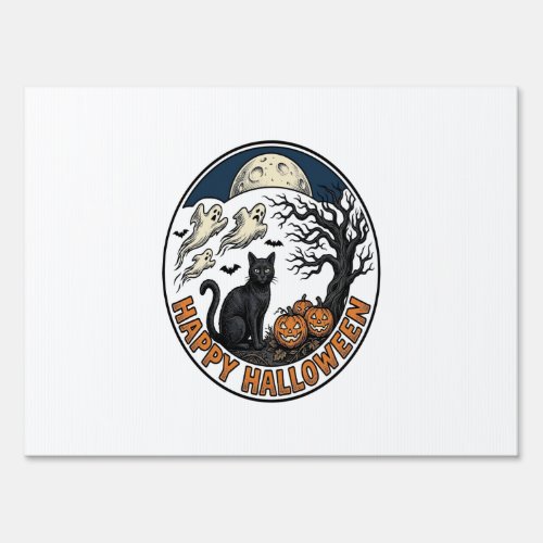 Vintage Halloween Cat Moonlit Ghost Badge_1 Sign