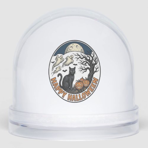 Vintage Halloween Cat Moonlit Ghost Badge_1 Snow Globe