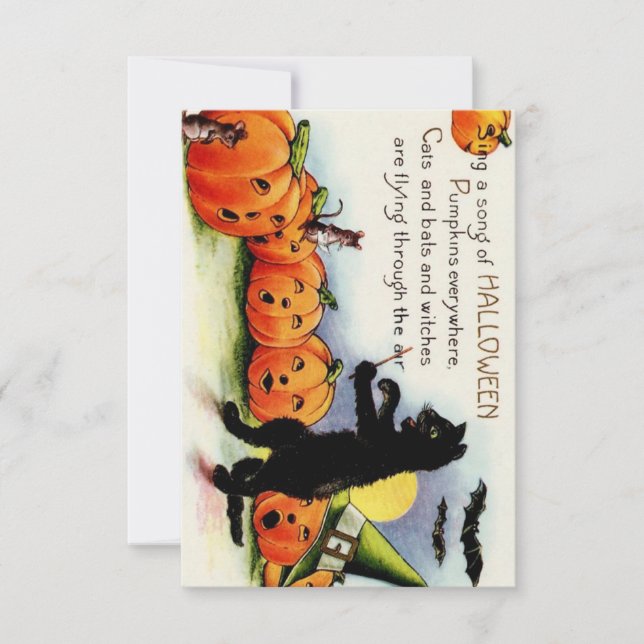 Vintage Halloween Cat Pumpkin Flat Thank You Card (Front)