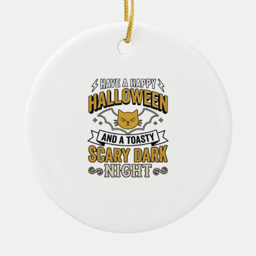 Vintage Halloween Cat Scary Dark Night Design_1 Ceramic Ornament