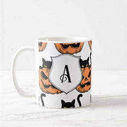 Vintage Halloween Cat Spooky Pattern Personalized Coffee Mug