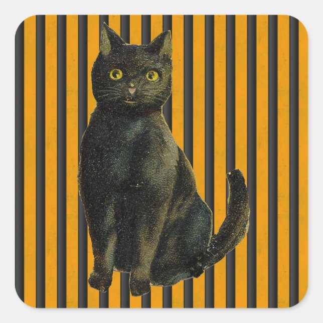 Vintage Halloween Cat Square Sticker (Front)