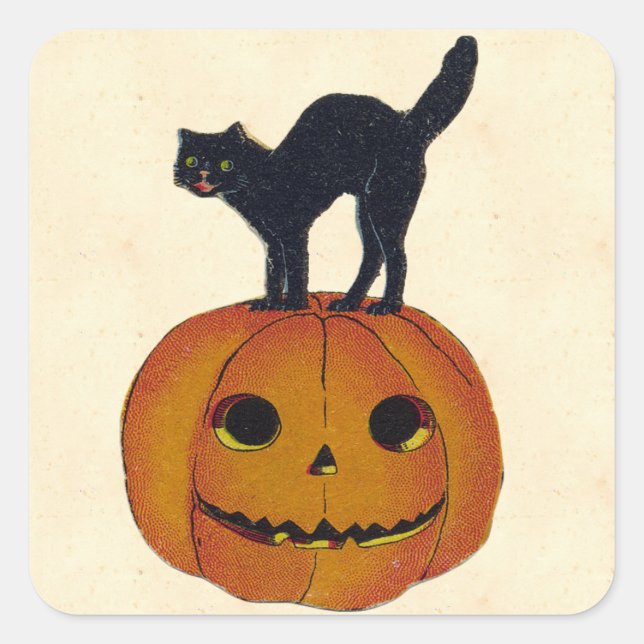 Vintage Halloween Cat Square Sticker (Front)