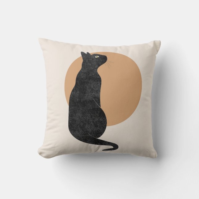 Vintage Halloween Cat Throw Pillow (Front)