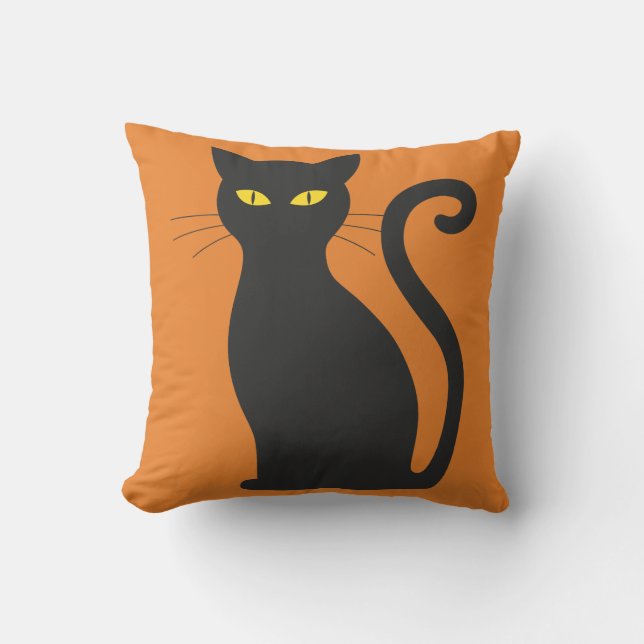 Vintage Halloween Cat Throw Pillow (Front)