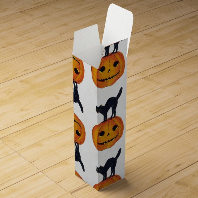 Vintage Halloween Cat Wine Gift Box (Opened)