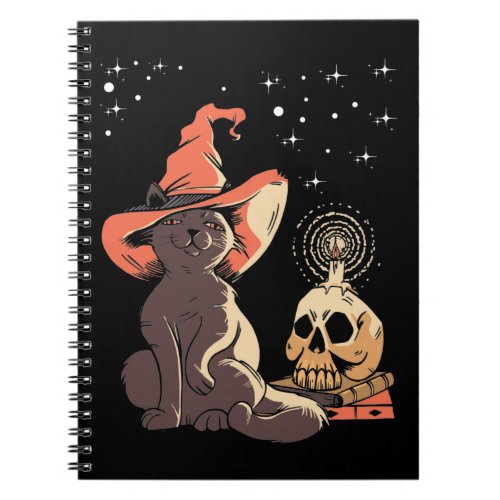 Vintage Halloween Cat Witchy Skull Notebook