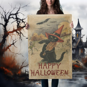 Vintage Halloween Cat With Fiddle Poster