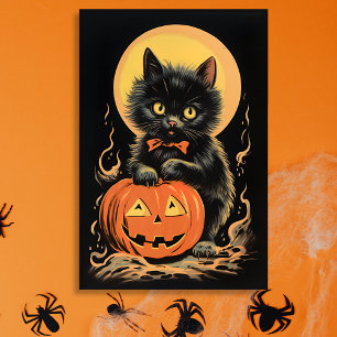 Vintage Halloween Cat with Pumpkin Rectangular Sticker