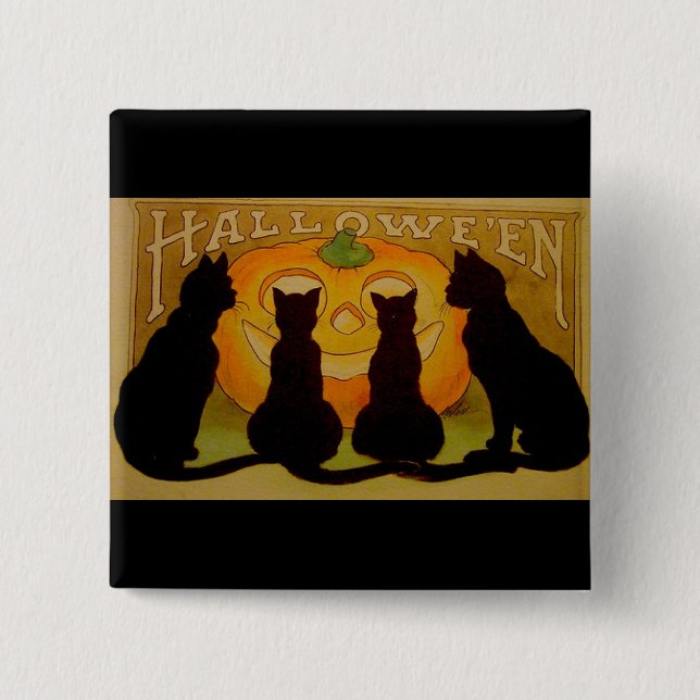 Vintage Halloween Cats and Jack O'Lantern Button (Front)