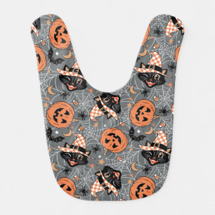 Vintage Halloween Cats and Pumpkins Pattern Baby Bib