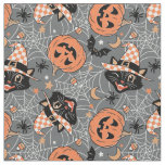 Vintage Halloween Cats and Pumpkins Pattern Fabric