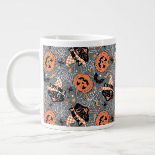 Vintage Halloween Cats and Pumpkins Pattern Giant Coffee Mug