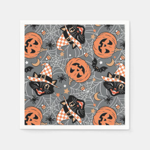 Vintage Halloween Cats and Pumpkins Pattern Napkins