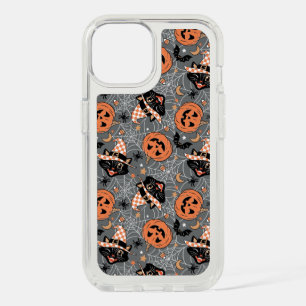 Vintage Halloween Cats and Pumpkins Pattern iPhone 15 Case
