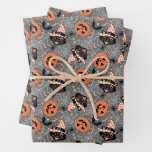 Vintage Halloween Cats and Pumpkins Pattern Wrapping Paper Sheets