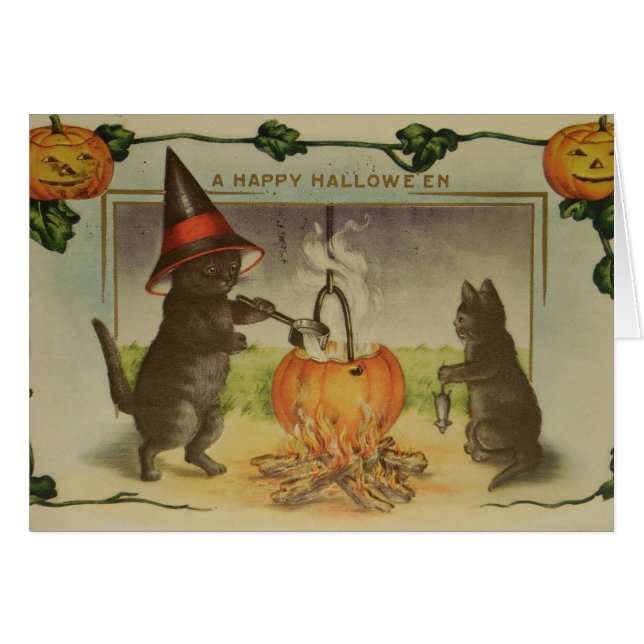 Vintage Halloween Cats Cards (Front Horizontal)