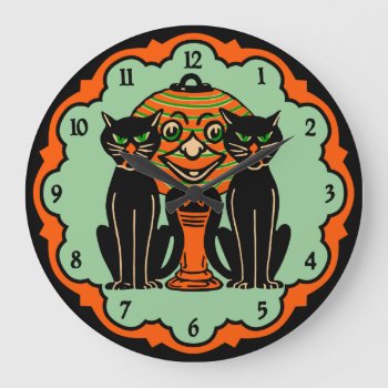 Vintage Halloween Cats Clock by Vintage_Halloween at Zazzle
