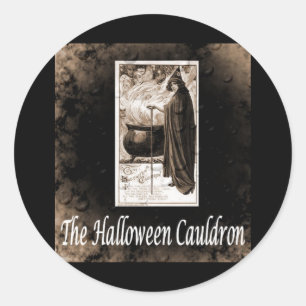 Vintage Halloween Cauldron B&W Classic Round Sticker