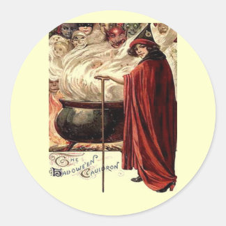 Vintage Halloween Cauldron Magic Classic Round Sticker