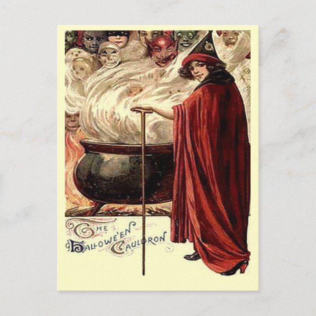 Vintage Halloween Cauldron Magic Postcard (Front)