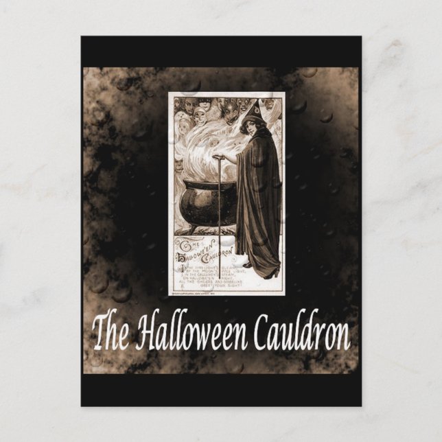 Vintage Halloween Cauldron Postcard (Front)