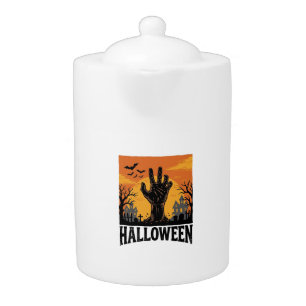 Vintage Halloween Cemetery Zombie Hand Shirt Desig Teapot