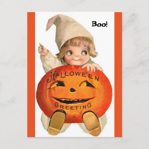 Vintage Halloween Child  Pumpkin Postcard