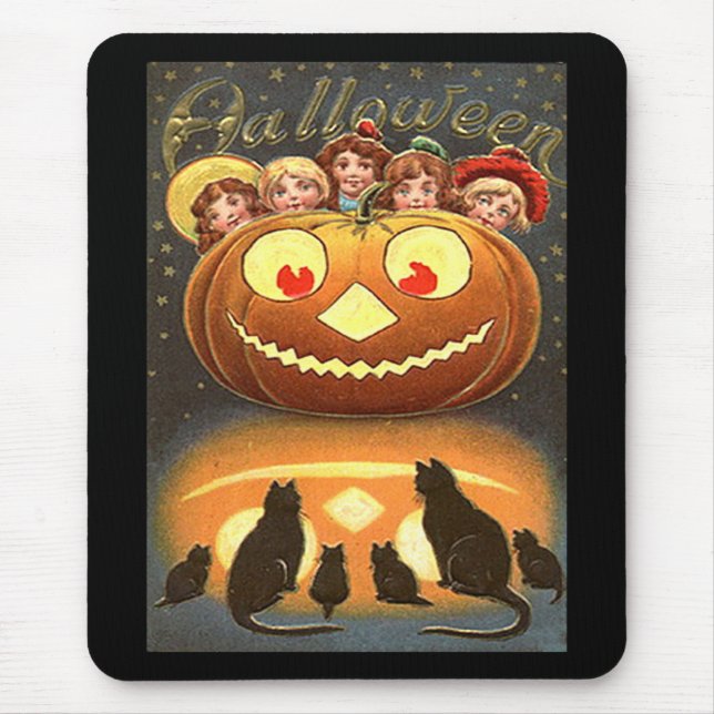 Vintage Halloween Children and Cats Mouse Pad (Front)