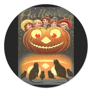 Vintage Halloween Children and Cats sticker