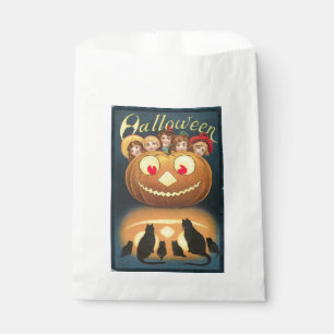 Vintage Halloween Children Hiding Behind Pumpkin Favor Bag