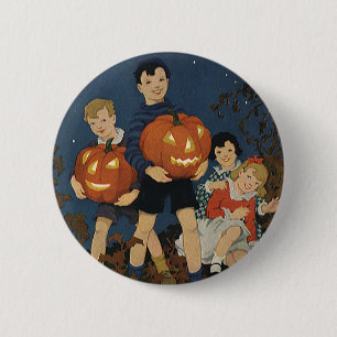 Vintage Halloween, Children holding Pumpkins Button