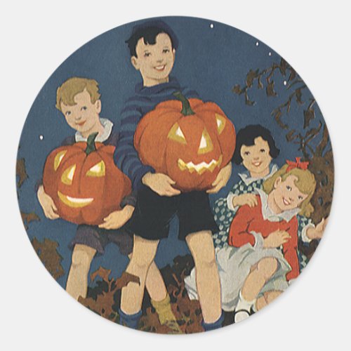 Vintage Halloween Children holding Pumpkins Classic Round Sticker